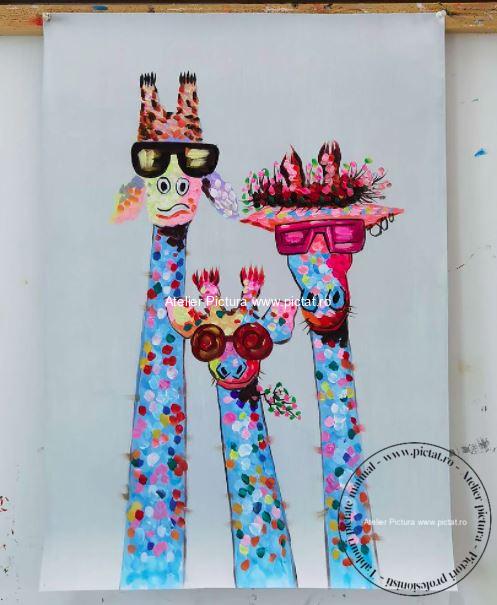 Tablouri pictate manual, Tablou girafe, tablou abstract modern multicolor - imagine 5