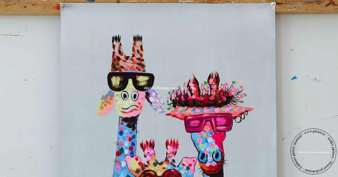 Tablouri pictate manual, Tablou girafe, tablou abstract modern multicolor - imagine 6