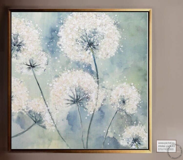 Tablouri pictate manual, Tablou cu flori de papadie, abstract floral in cutit
