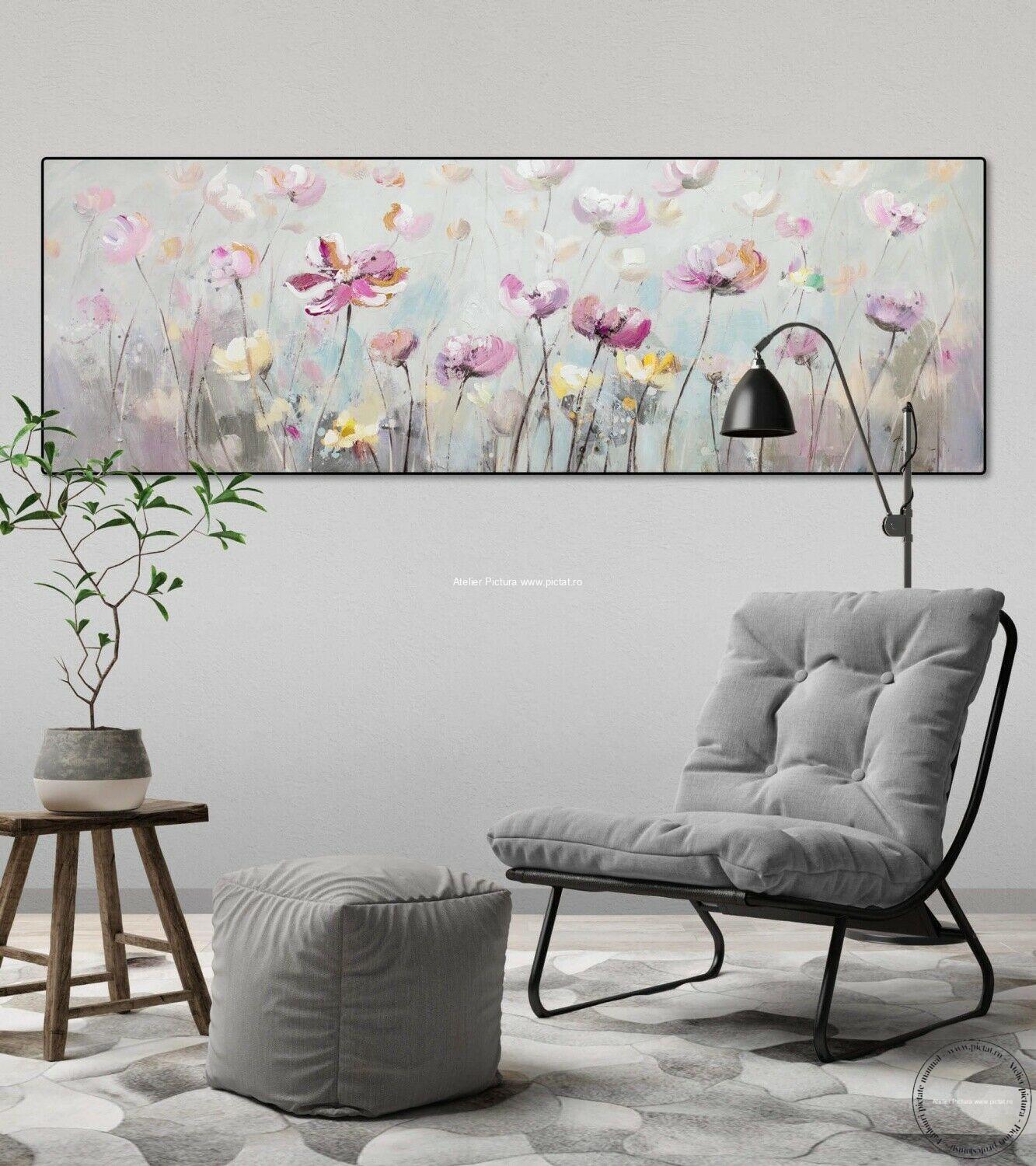 Tablouri pictate manual, Tablou abstract in cutit 3D, flori de camp - imagine 4