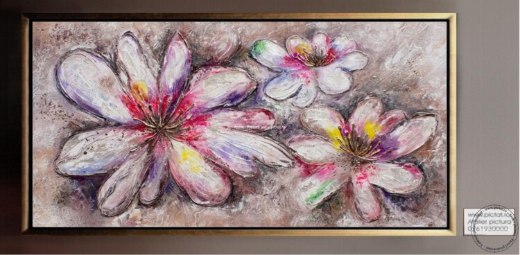 Tablouri pictate manual, Tablou cu flori roz albe, Tablou Abstract Floral