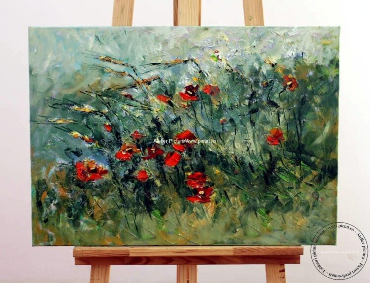 Tablou flori Peisaj cu maci, pictura flori, Tablouri flori, Picturi cu flori, Tablouri florale, Tablouri abstracte