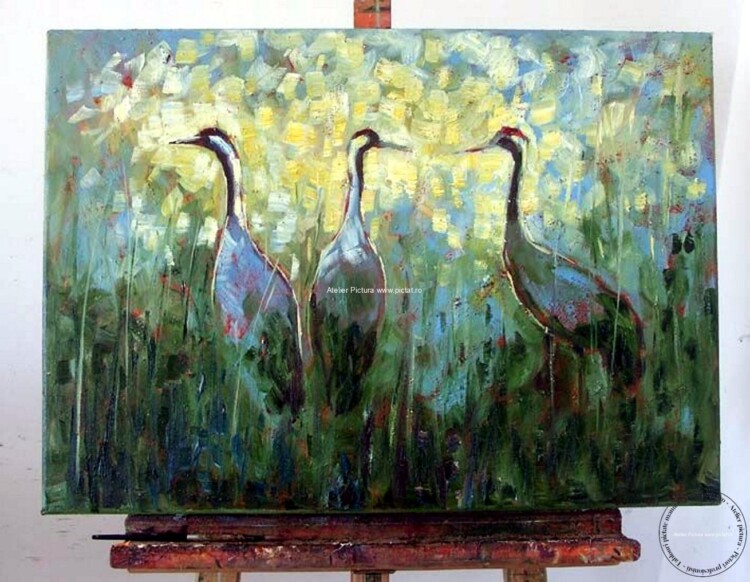 Tablou flori, pictura flori, Tablouri cu pasari, Peisaj cu pasari si flori, Tablouri florale, Tablouri abstracte