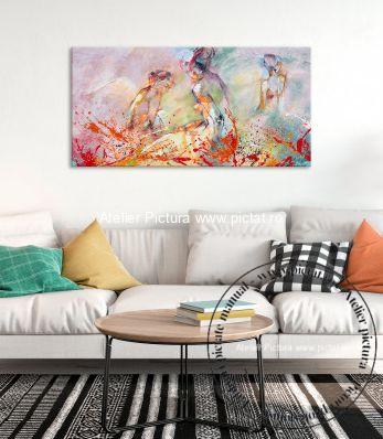 Tablouri pictate manual, Tablou girafe, tablou abstract modern multicolor - imagine 5