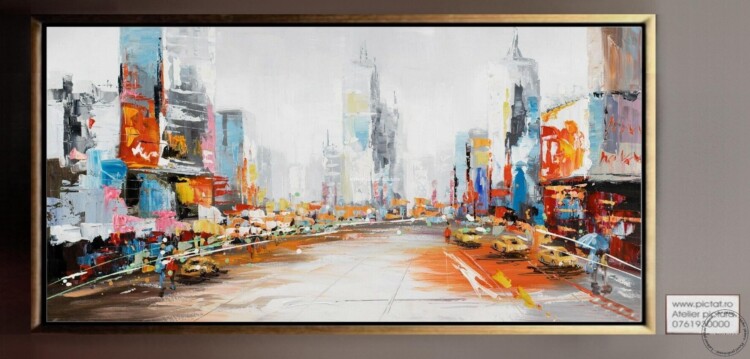 Tablouri pictate manual, Tablou peisaj urban abstract modern, Tablou birou
