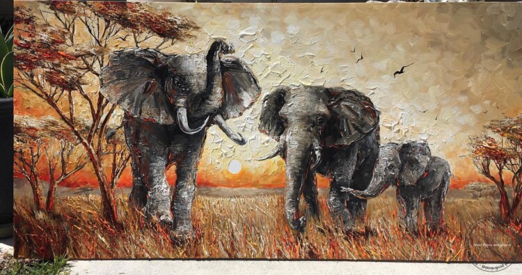 Tablou peisaj africa, Tablou cu elefanti, tablou Savana