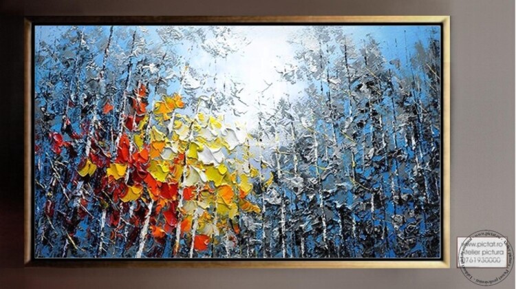 Tablou pictat Tablou pictura abstracta, Tablou texturat cutit, Tablou cu copaci