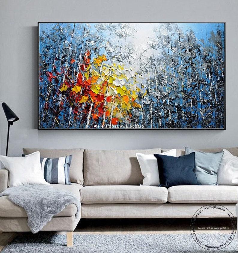 Tablou pictat Tablou pictura abstracta, Tablou texturat cutit, Tablou cu copaci - imagine 5