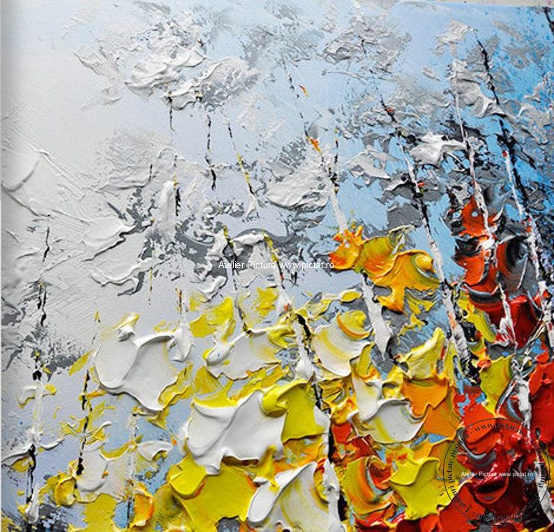 Tablou pictat Tablou pictura abstracta, Tablou texturat cutit, Tablou cu copaci - imagine 3