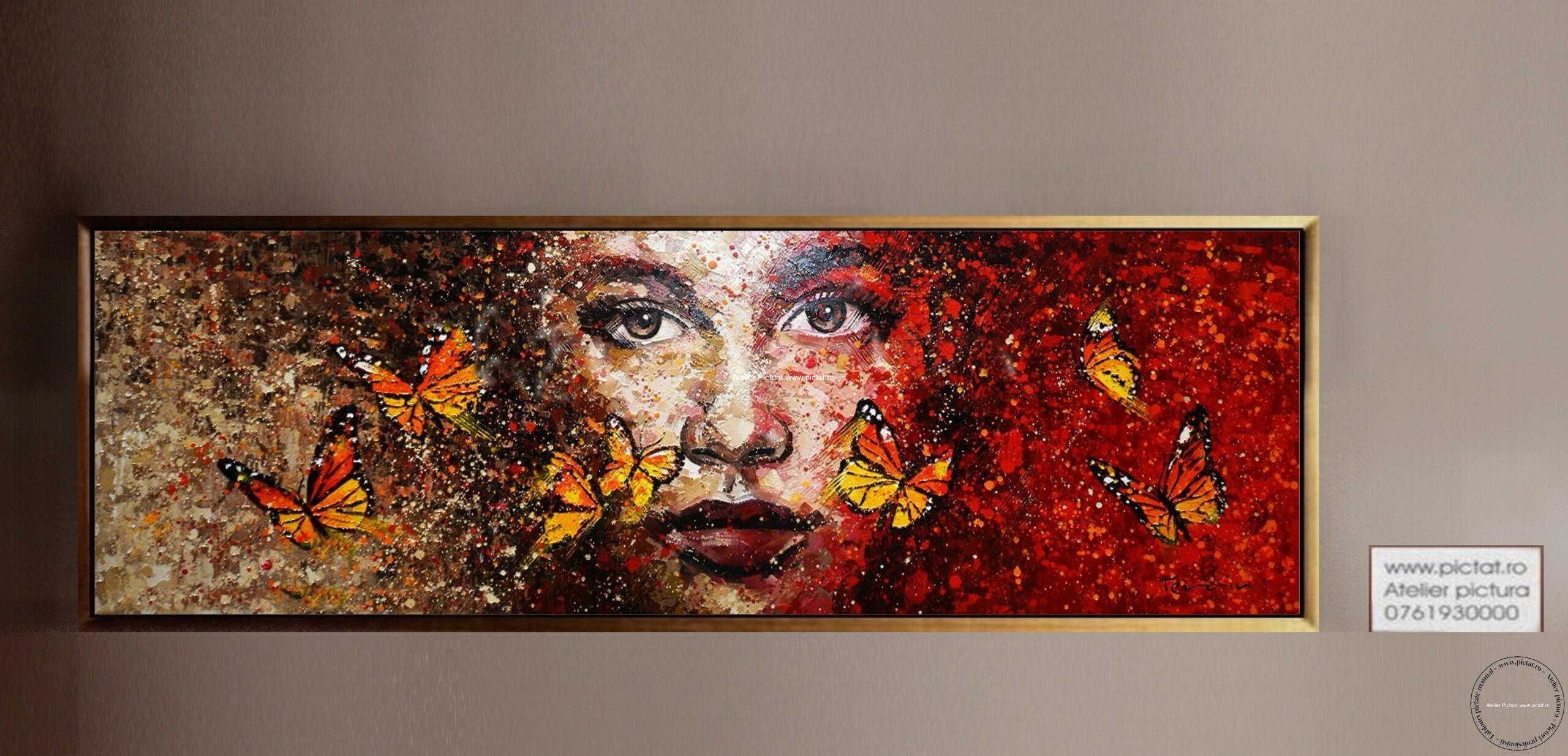 Tablouri pictate manual Pictura in cutit, portret personalizat portret abstract