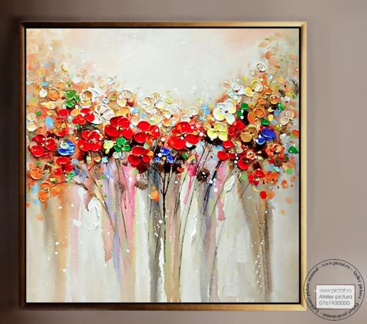 Tablouri pictate manual, Tablou cu flori abstracte, Tablou Abstract Floral