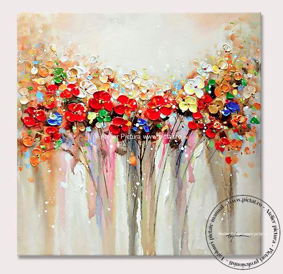 Tablouri pictate manual, Tablou cu flori abstracte, Tablou Abstract Floral - imagine 2