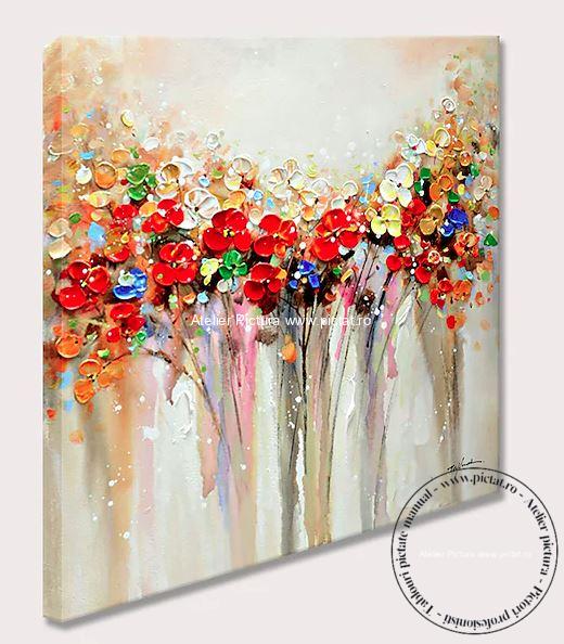 Tablouri pictate manual, Tablou cu flori abstracte, Tablou Abstract Floral - imagine 3