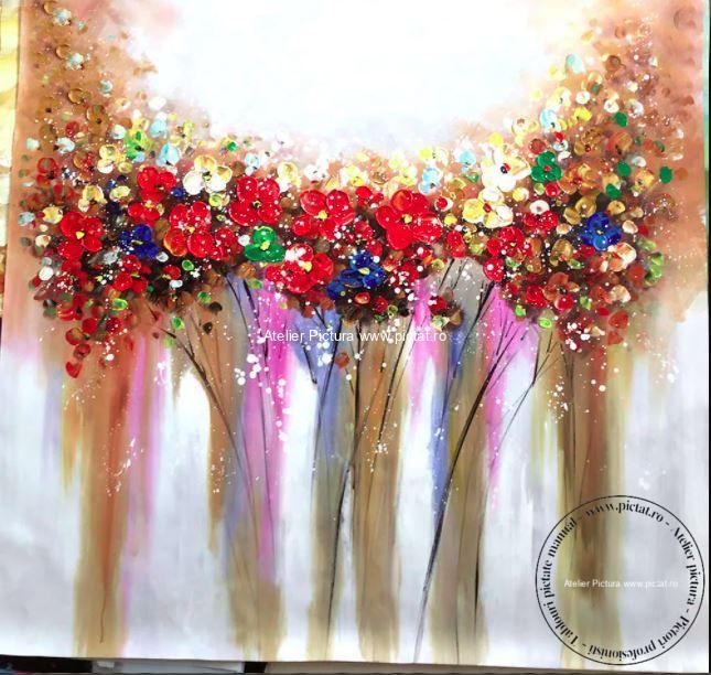 Tablouri pictate manual, Tablou cu flori abstracte, Tablou Abstract Floral - imagine 4