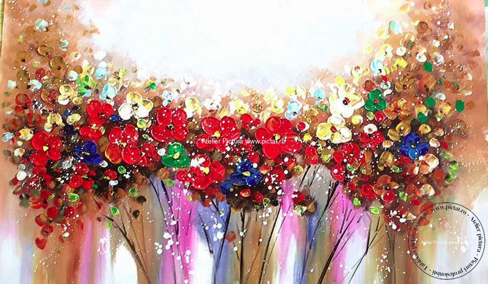 Tablouri pictate manual, Tablou cu flori abstracte, Tablou Abstract Floral - imagine 5