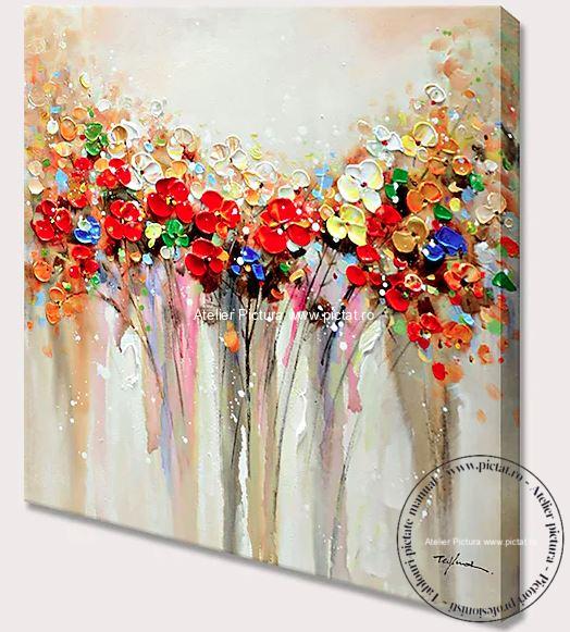 Tablouri pictate manual, Tablou cu flori abstracte, Tablou Abstract Floral - imagine 6
