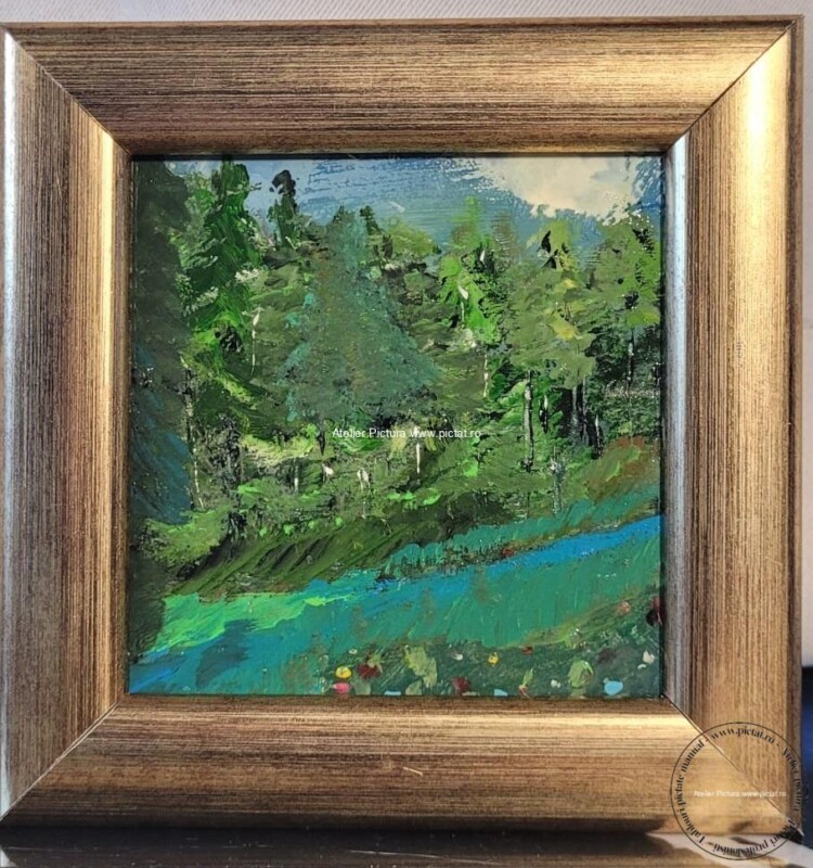 Peisaj abstract, Padurea de conifere, Tablou pictat ulei, tablou inramat
