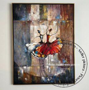 Pictura abstracta balerină, Tablou balet pictat ulei pe panza, Abstract modern