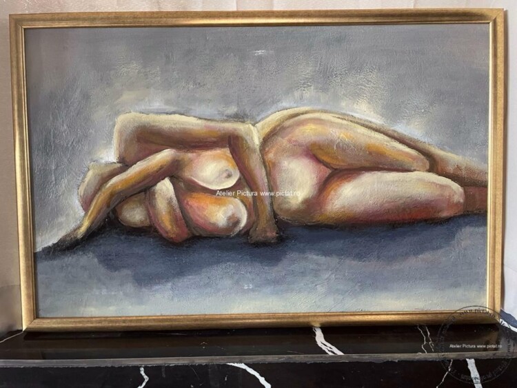 Tablou nud abstract modern, pictura cu rama aurie, Tablou indragostiti